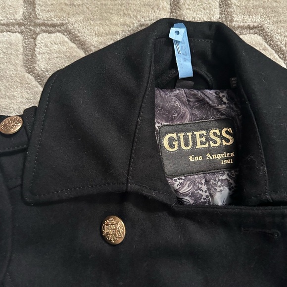 GUESS Black Trench Coat with Gold Buttons - Picture 2 of 6